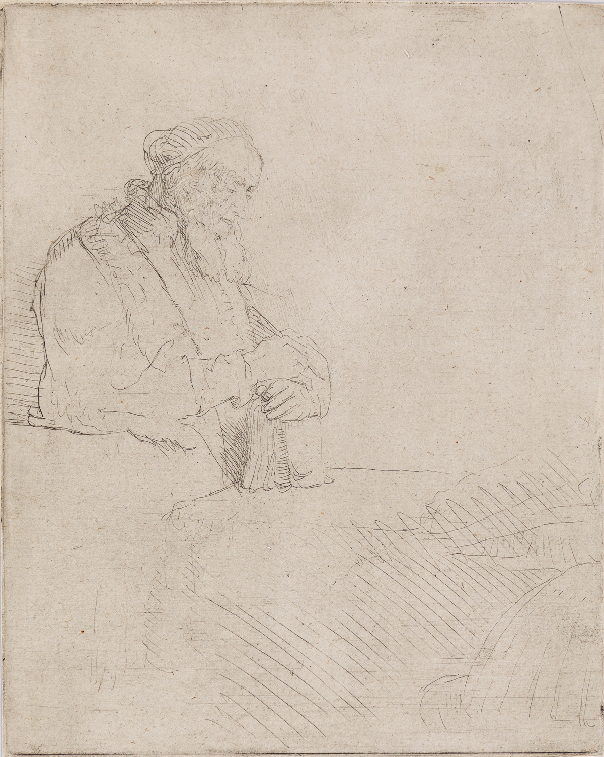 REMBRANDT VAN RIJN Old Man in Meditation, Leaning on a Book.